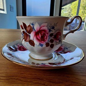 Vintage Queen Anne Roses Teacup and Saucer